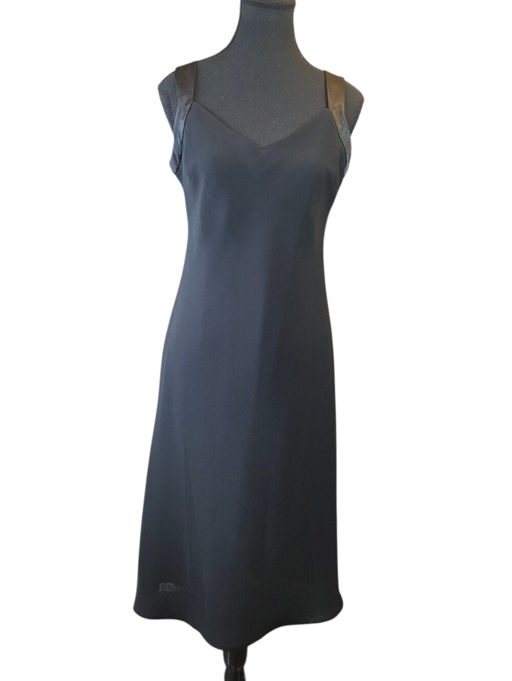 Evan Picone Black Dress with Satin Shoulder Straps And Crisscross Back Size 8P - Picture 2 of 6